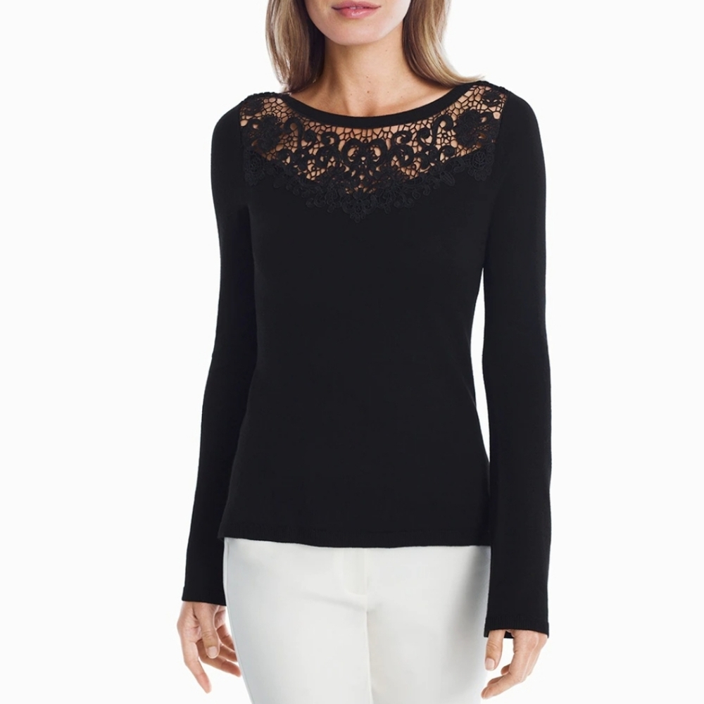 White House Black Market Lace Inset Tie Back Pullover Sweater